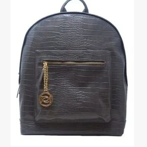 Bebe Metallic Gray Croc-Embossed Backpack